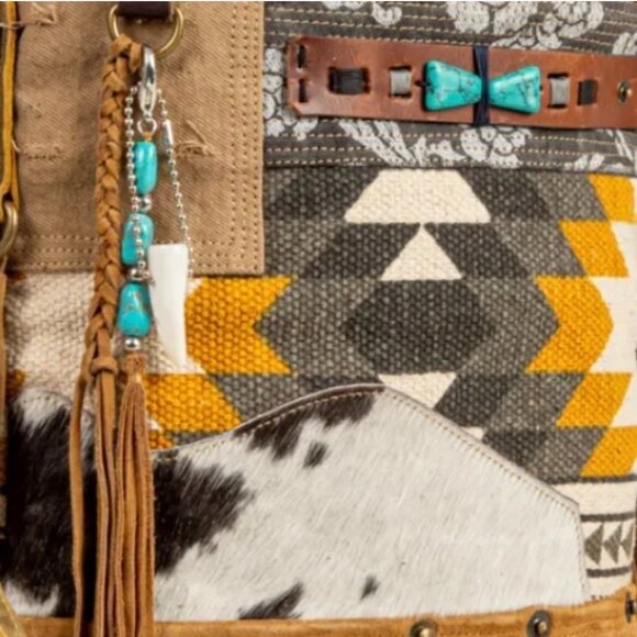 Myra Bag Coyote Bluff Fringed Leather, Weave and Calf Hair Crossbody Bag NWT - Picture 3 of 17